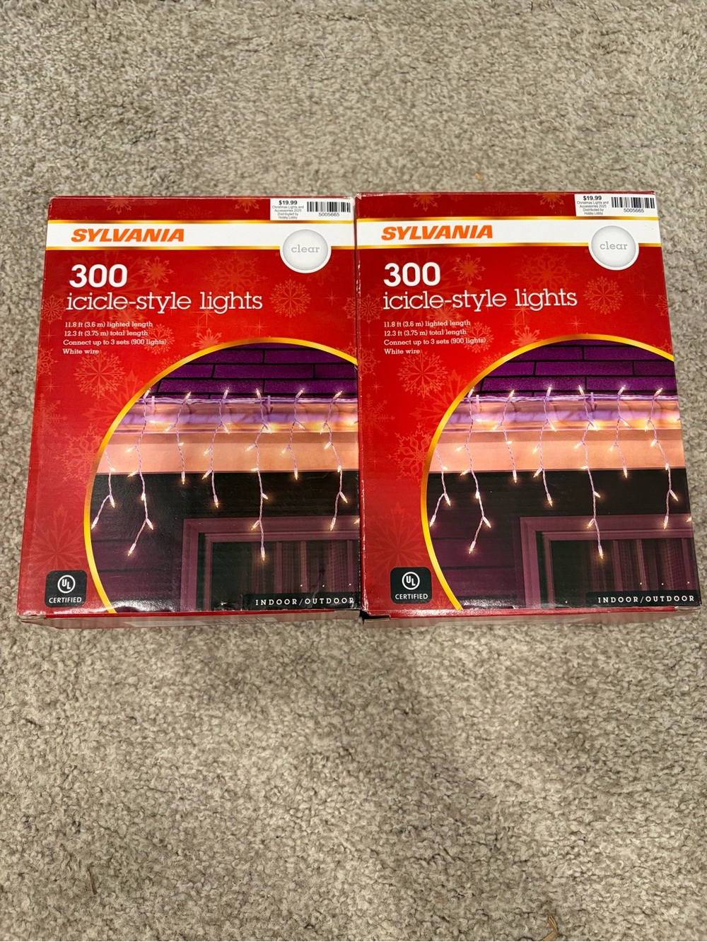 Sylvania 300 Clear Icicle Christmas Lights White Wire Set of 2 NEW Open Box